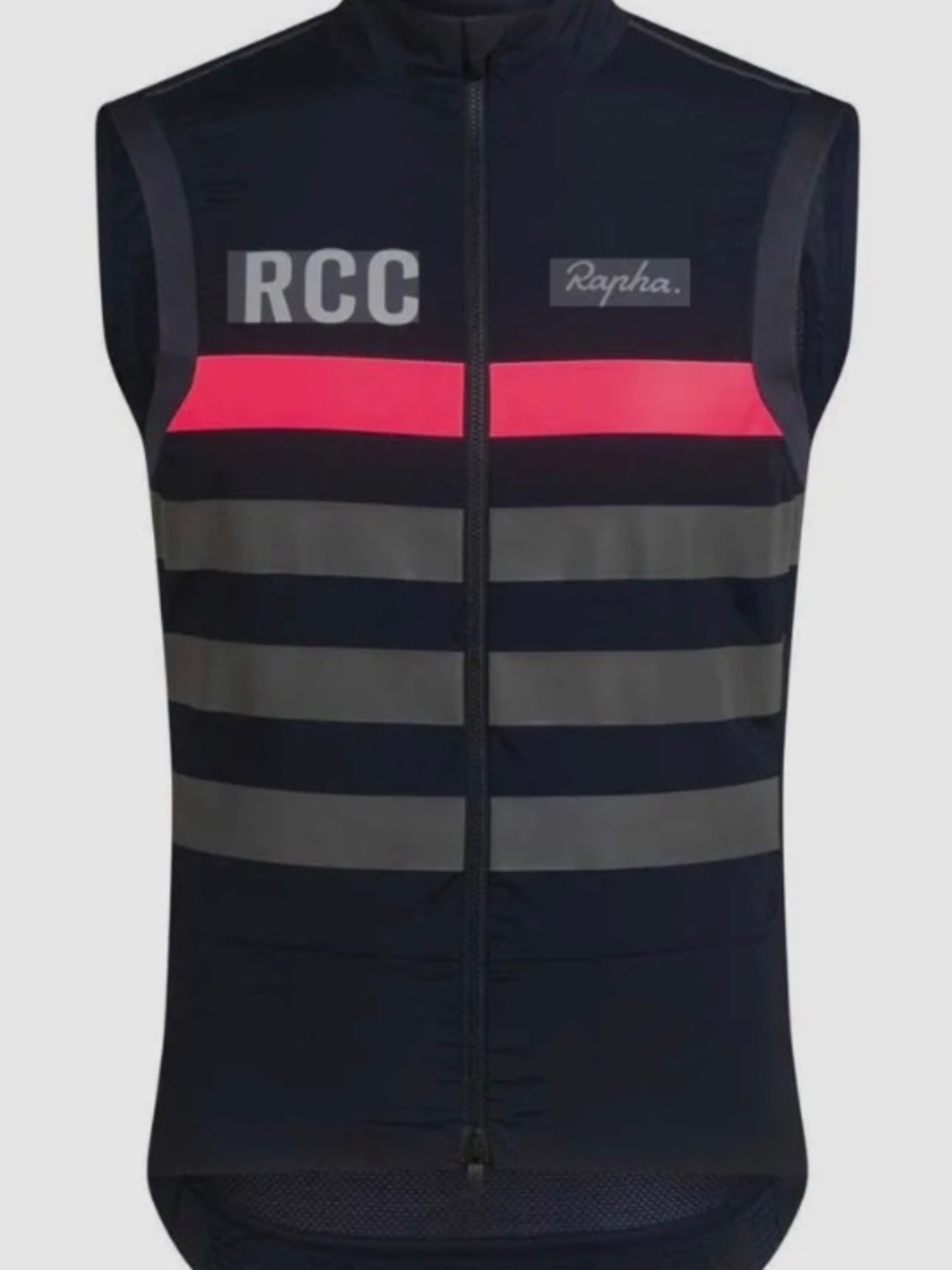 Rapha RCC Cycling Club Gilet Vest Small Navy Reflective Stripes Mesh Back